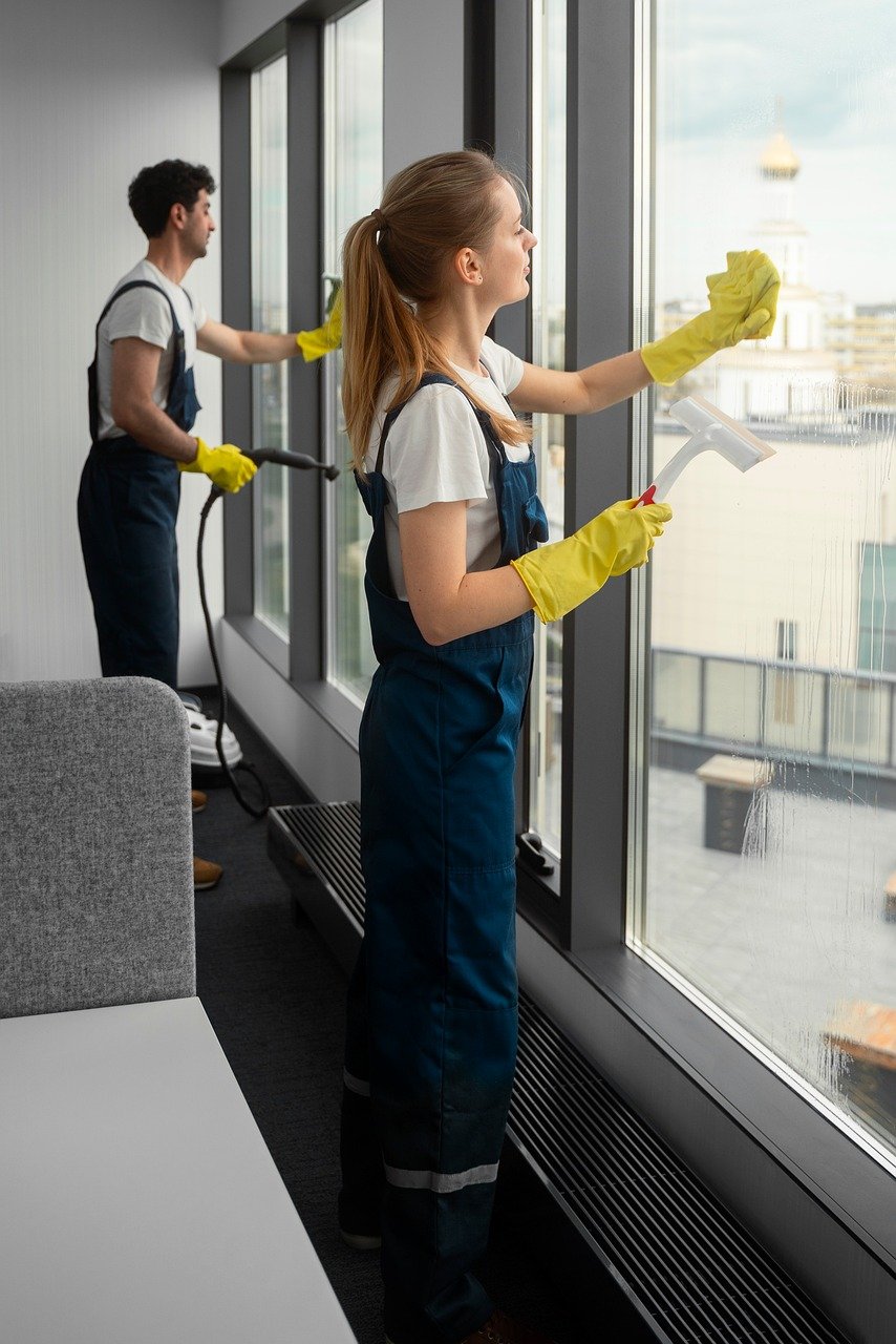 Professional cleaning team from Crystal Clean Services performing residential cleaning with eco-friendly products